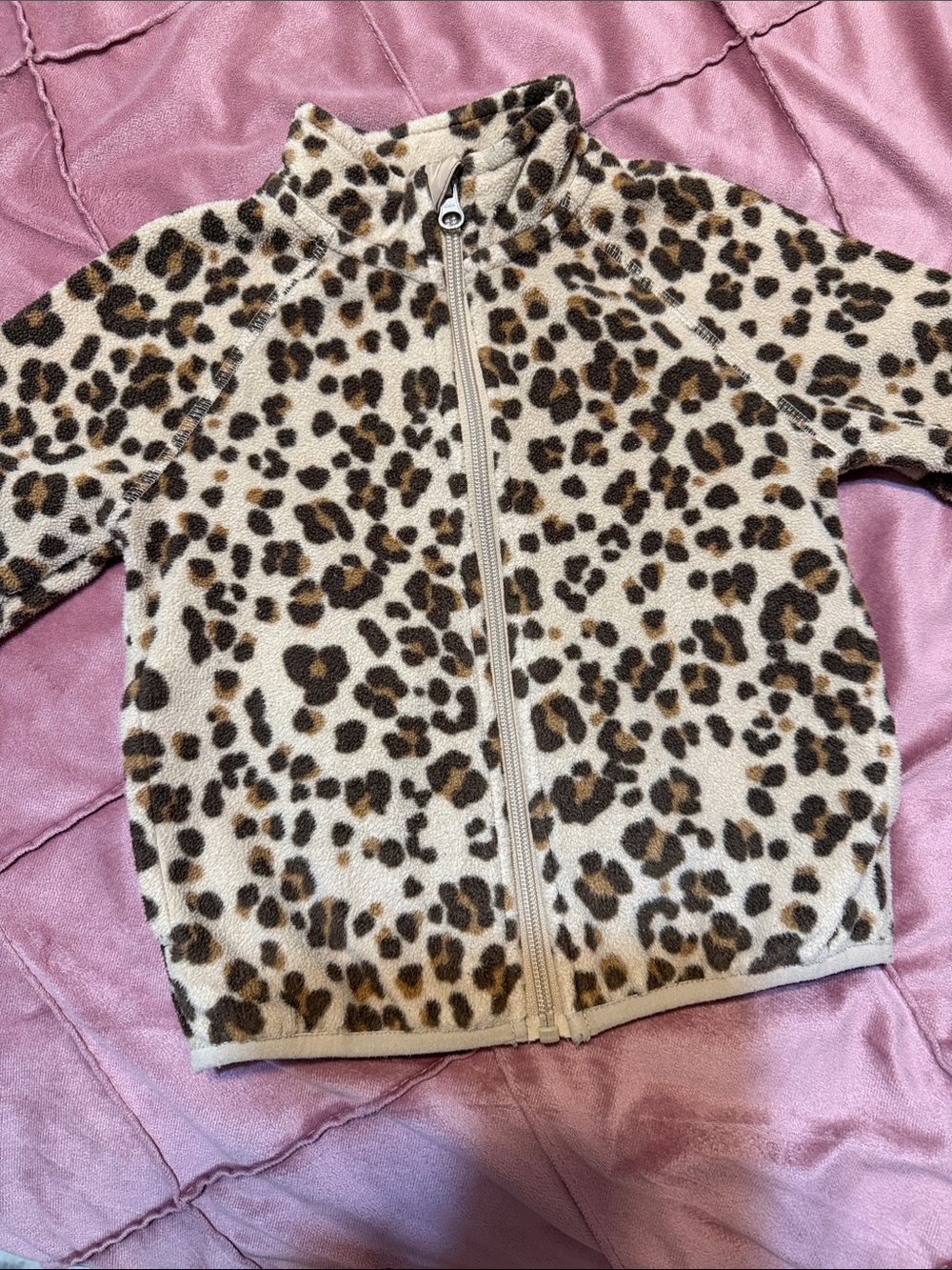 Leopard Print Fleece Zip-Up Jacket - Beige Brown Black